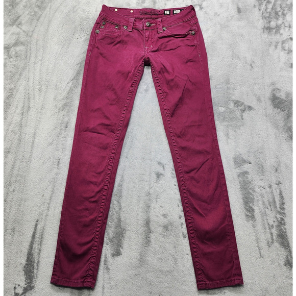 Miss Me Jeans Womens 27 Pink Raspberry Angel Wings Low Rise Skinny Stretch Denim - Picture 1 of 16